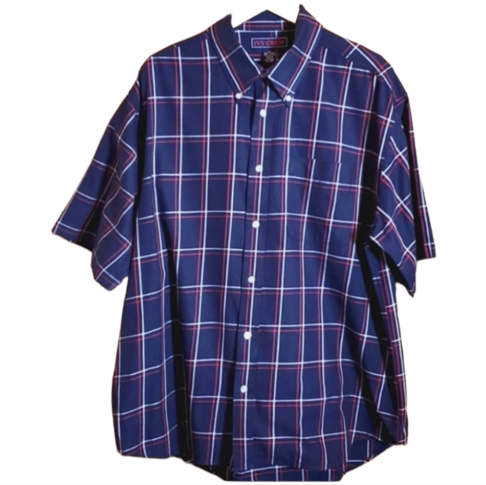 IVY CREW XL BLUE & RED PLAID SHORTSLEEVE BUTTON DOWN